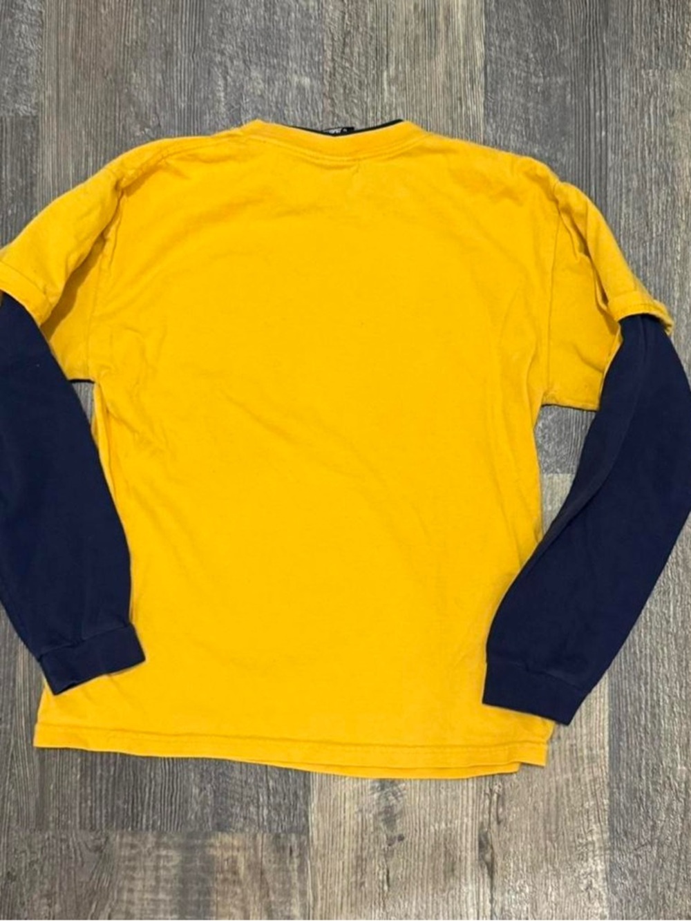Unbranded Men's Long Sleeve Layered Look Shirt - Yellow with Navy Sleeves